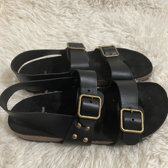 Saint Laurent Jam Calfskin Double-Buckle Slingback Sandals - Picture 2 of 6